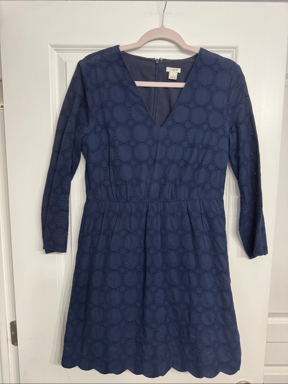 J. Crew Navy Eyelet V-Neck Long Sleeve Dress